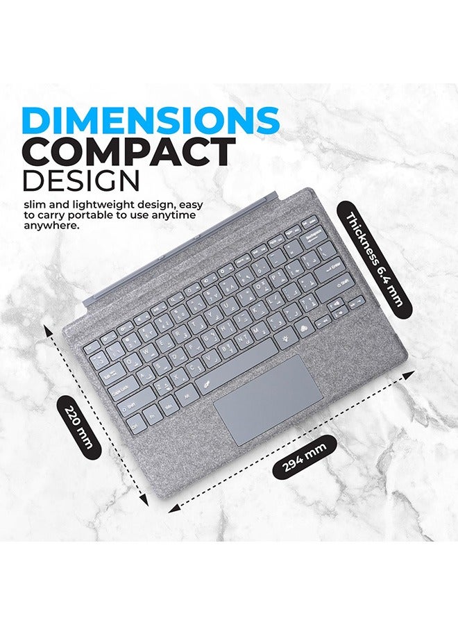 TUNKE Wireless Bluetooth Keyboard with Touchpad for Surface Pro 7/7+/6/5/4/3 (12.3"), Magnetic Attachment, Backlit, Dual-Language Keys, Type-C Charging (Grey) - Image 4